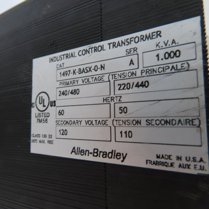 Allen-Bradley 1497-K-BASX-0-N 1KVA Control Transformer 240/480V Pri 110/120V Sec