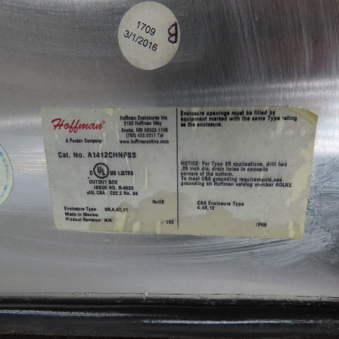 Hoffman A1412CHNFSS 14" x 12" x 6" Stainless Steel Electrical Enclosure