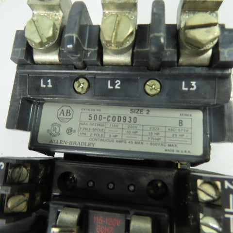 Allen-Bradley 500-COD930 45A 3-Pole NEMA Size 2 Contactor 600VAC 115-120V Coil