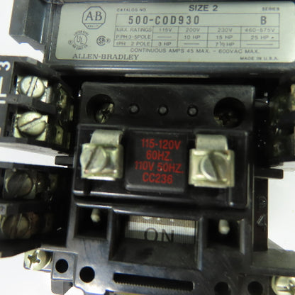 Allen-Bradley 500-COD930 45A 3-Pole NEMA Size 2 Contactor 600VAC 115-120V Coil