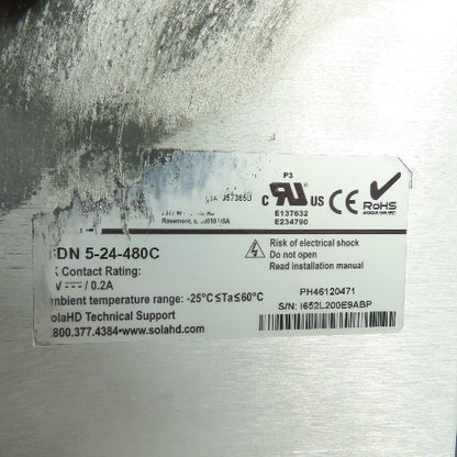 SOLA SDN 5-24-480C 24VDC 5A Output DIN Rail Power Supply 3Ph 380-480VAC Input