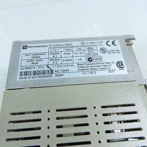 Telemecanique ATV28HU18M2 0.75kW/1HP AC Variable Frequency Drive 200/240V