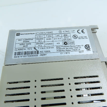 Telemecanique ATV28HU18M2 0.75kW/1HP AC Variable Frequency Drive 200/240V