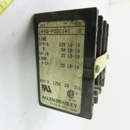 Allen-Bradley 1492-PD3C141 175A 3-Pole Power Distribution Terminal Block 600V