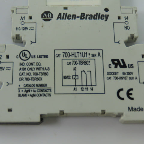 Allen-Bradley 700-HLT1U1 Relay Socket Base w/ 700-TBR24 Relay 24VDC 6A 250VAC