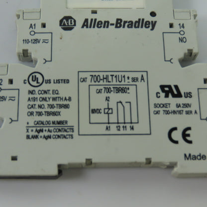 Allen-Bradley 700-HLT1U1 Relay Socket Base w/ 700-TBR24 Relay 24VDC 6A 250VAC