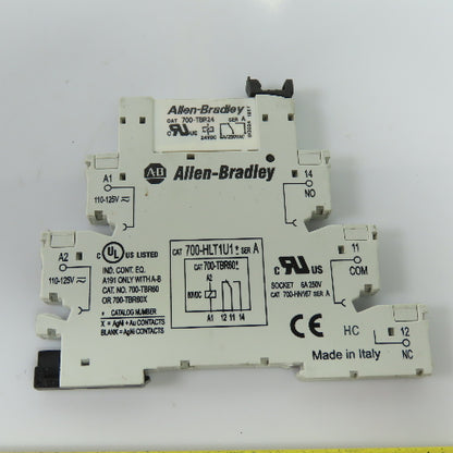 Allen-Bradley 700-HLT1U1 Relay Socket Base w/ 700-TBR24 Relay 24VDC 6A 250VAC