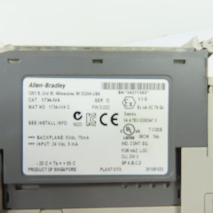 Allen-Bradley 1734-IV4 Ser C Digital Input Module FW 3.022 w/ 1734-RTB & 1734-MB