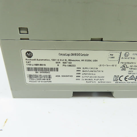 Allen-Bradley 1769-L16ER-BB1B CompactLogix 384KB DI/O Controller Ser B FW1.005