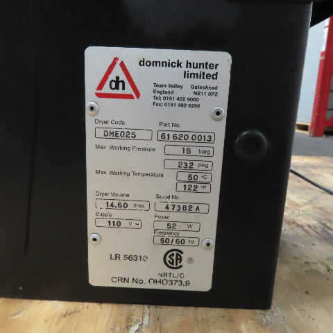 Domnick Hunter 61 620 0013 DME025 Pneudri Compressed Air Dryer 110V 14.60L