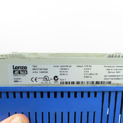 Lenze 13469590 ESV371N01SXB 0.5HP AC Variable Frequency Drive Inverter 120/240V