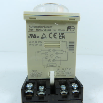 Automation Direct MS4SC-CE-ADC 8-Pin On-Delay Timer Relay w/ Socket 24VDC