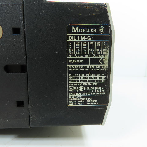 Moeller DIL1M-G 3-Pole Reversing Contactor Pair 55A 24VDC Coil 600VAC