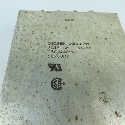 Filter Concepts 3X15A 3L15 LF 3-Phase EMI/RFI Power Line Filter 15A 250/440VAC