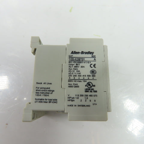 Allen-Bradley 100-K09*01 9A 3-Pole IEC Contactor 1NC Aux 24VDC Coil Ser A