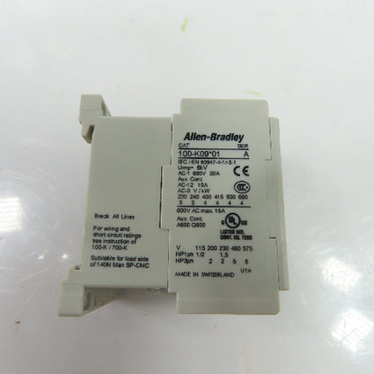 Allen-Bradley 100-K09*01 9A 3-Pole IEC Contactor 1NC Aux 24VDC Coil Ser A