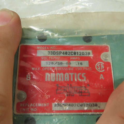 Numatics 33DSP402C012Q30 Solenoid Pneumatic Control Valve 120VAC 150PSI NEW
