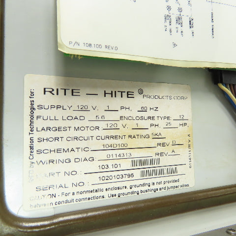 Rite-Hite 103.101 Dok-Lok Vehicle Restraint Control Box 120V 1Ph