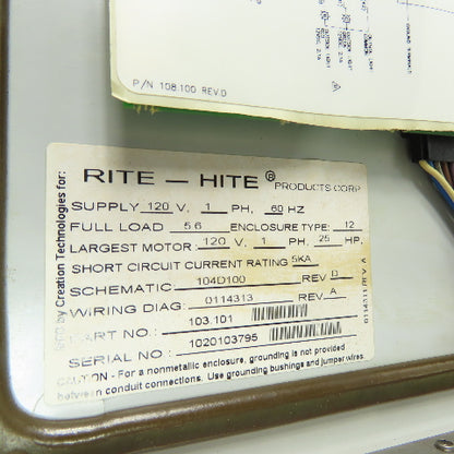 Rite-Hite 103.101 Dok-Lok Vehicle Restraint Control Box 120V 1Ph