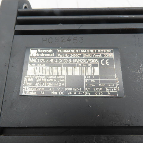 Rexroth Indramat 245607 MAC112D-2-HD-4-C/130-B-1/WI520LV/S005 Servo Motor