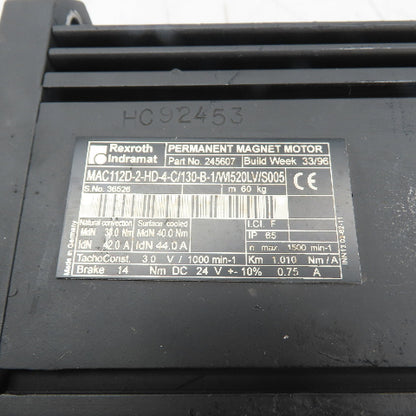Rexroth Indramat 245607 MAC112D-2-HD-4-C/130-B-1/WI520LV/S005 Servo Motor