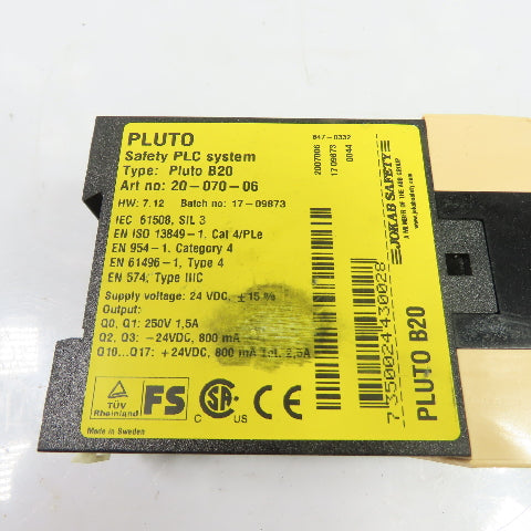 Jokab Safety 20-070-06 Pluto B20 Safety PLC Module 24VDC