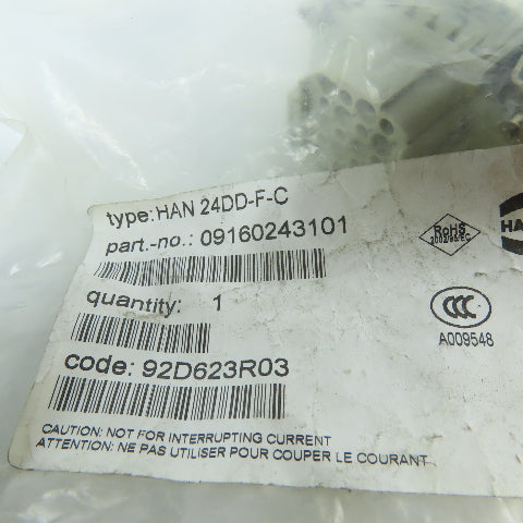 Harting 09160243101 HAN 24DD-F-C 24-Pin Connector Insert Hood & Cable Gland 250V