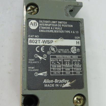 Allen-Bradley 802T-WSP Oiltight Limit Switch 2-Pole 600VAC Ser H