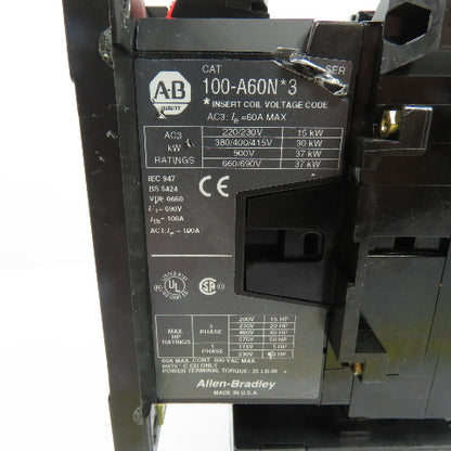 Allen-Bradley 100-A60N*3 60A 3-Pole IEC Contactor w/ 193-A1J3 Overload Relay
