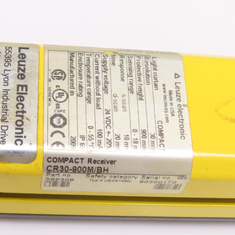 Leuze CR30-900M/BH Safety Beam Light Curtain Emitter Missing Endcap & Board
