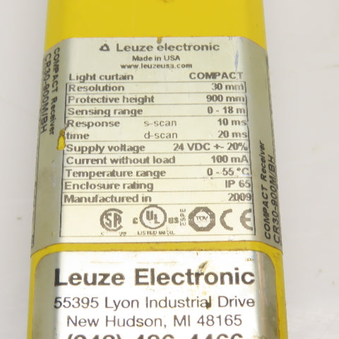 Leuze CR30-900M/BH Safety Beam Light Curtain Emitter Missing Endcap & Board