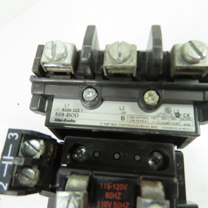 Allen-Bradley 509-BOD Ser B Size 1 Motor Starter 600VAC 27A 120V Coil