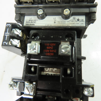Allen-Bradley 509-BOD Ser B Size 1 Motor Starter 600VAC 27A 120V Coil