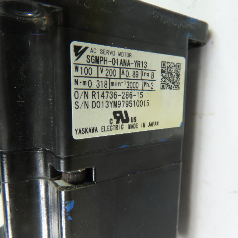 Yaskawa SGMPH-01ANA-YR13 100W AC Servo Motor 200V 3Ph 3000RPM 0.1kW