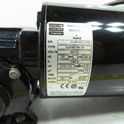 Bodine Electric 42A5BEPM-5N DC Right Angle Gearmotor 90/130VDC 20:1 Ratio