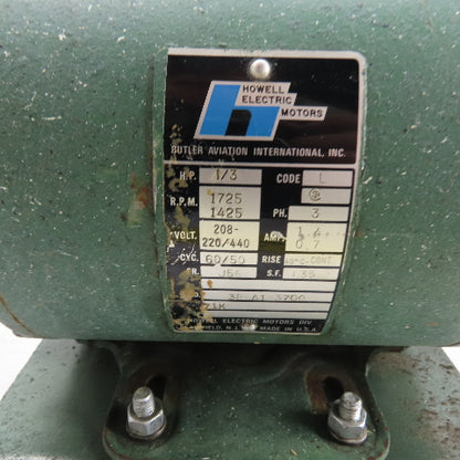 Howell 38 A1 3700 1/3HP Electric Motor 208-220/440V 3Ph 1725/1425RPM