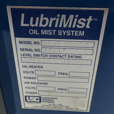 Lubrication Systems Inc. VM40DCXCX Lubrimist 120V 1 Gallon Mist Lubricator
