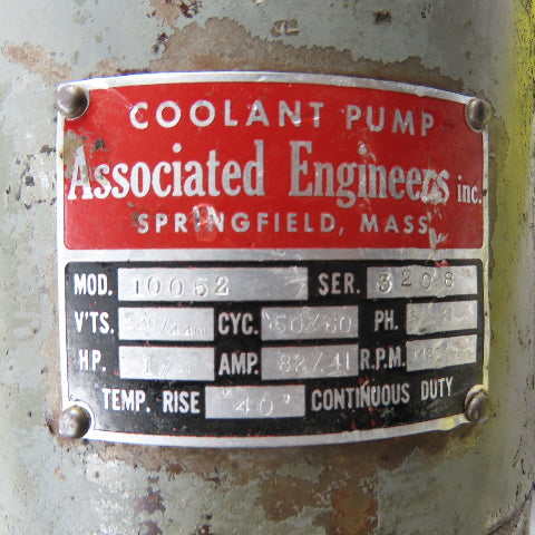 Associated Engineers CEN100 10052 1/4HP Centrifugal Coolant Pump 220/440V 3Ph