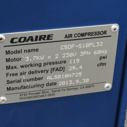 Coaire CSOF-S10PL32 10Hp 28.2CFM Oilless Scroll Air Compressor 208-480V Tested