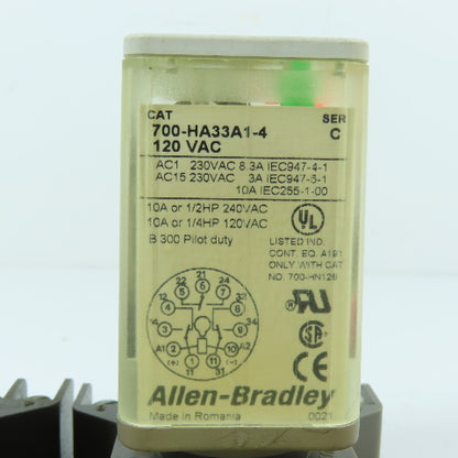 Allen-Bradley 700-HA33A1-4 3PDT General Purpose Relay w/ Socket Base 120VAC