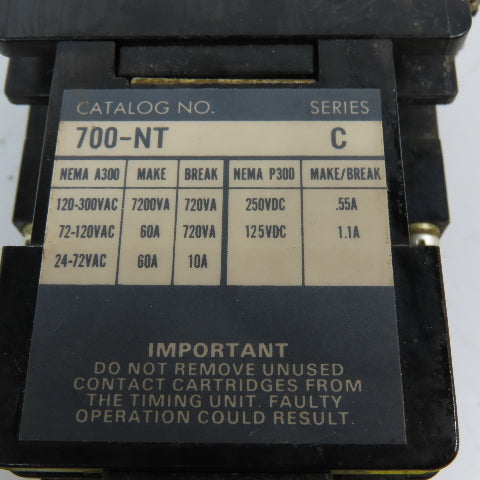 Allen-Bradley 700-NT200A1 Pneumatic Timing Relay On/Off Delay 2NO 4-Pole 120V