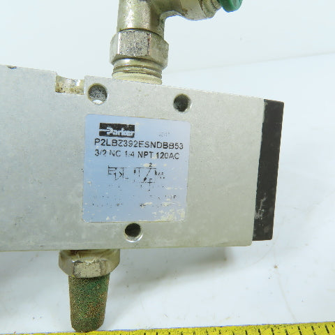 Parker P2LBZ392ESNDBB53 3/2 NC Pneumatic Solenoid Valve 1/4 NPT 120VAC