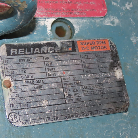 Reliance T28R1303C-XE TR 50HP DC Motor 500V 1750/2100RPM B2811AT Z Frame DPG