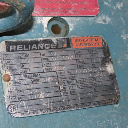 Reliance T28R1303C-XE TR 50HP DC Motor 500V 1750/2100RPM B2811AT Z Frame DPG