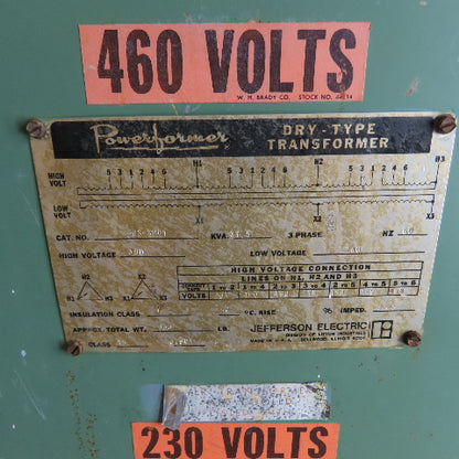 Jefferson Electric 223-3207 37.5 kVA Dry Type Transformer 3Ph 480V Pri 240V Sec