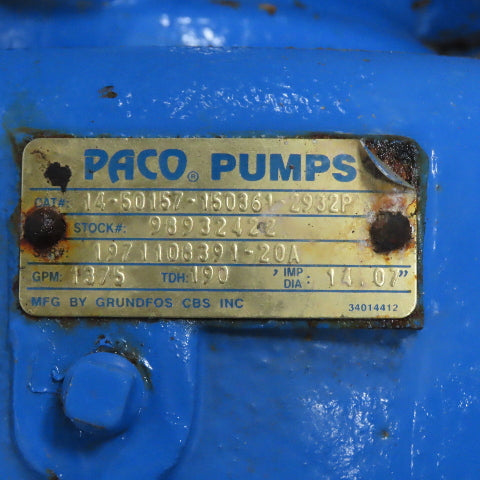 Paco CEM4400T 100Hp Centrifugal Pump Package 1375GPM 190TDH 230/460V Tested