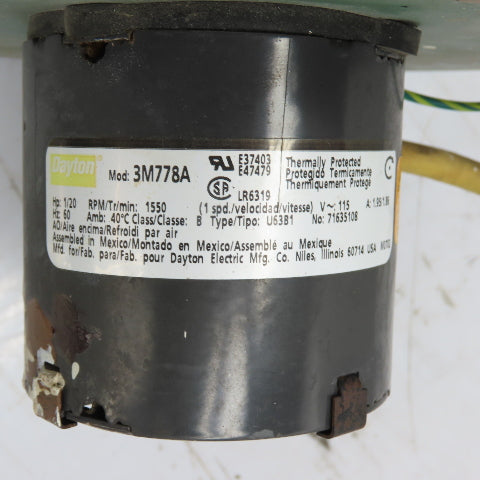 Dayton 3M778A 1/20HP Direct Drive Squirrel Cage Blower Fan 115V 1.95A 1550RPM