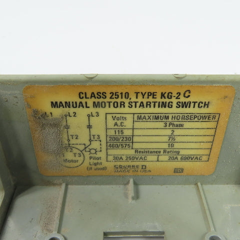 Square D KG-2 Type KG-2 Manual Motor Starting Switch 20/30A 250/600VAC