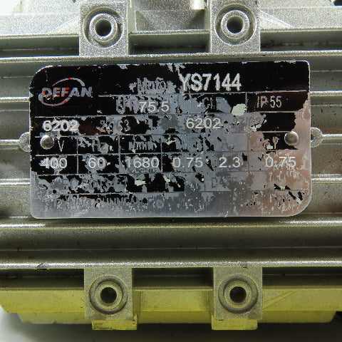 Defan YS7144 0.75kW Electric Motor 400V 3Ph 60Hz 1680RPM
