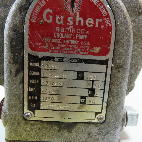 Gusher 9025-L .25HP Immersion Coolant Pump 230/460V 3Ph 3450RPM